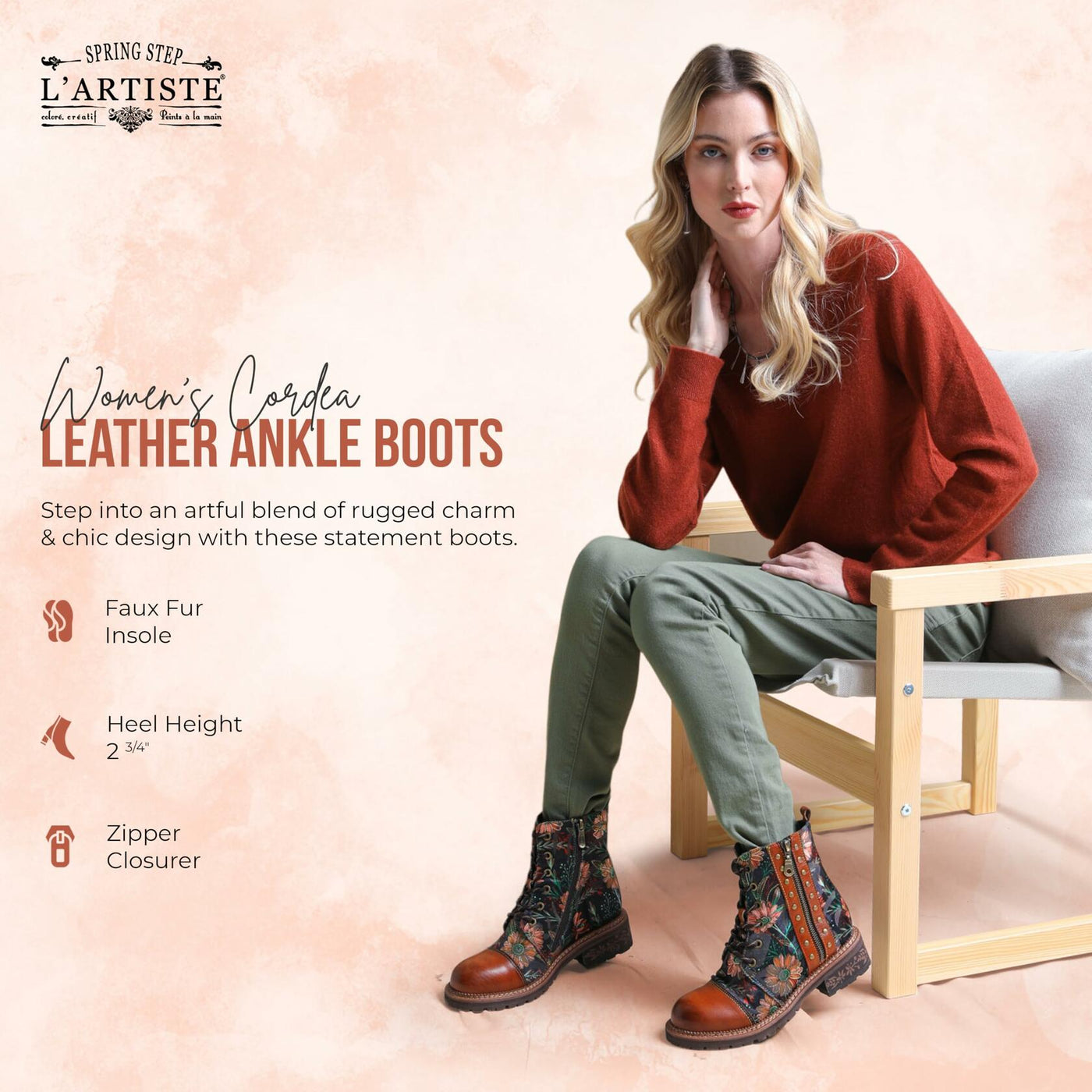 Spring Step L'Artiste Cordea Booties | Embroidered Leather Ankle Boots with Studded Details BLACK MULTI EU 37 / US 6.5-7