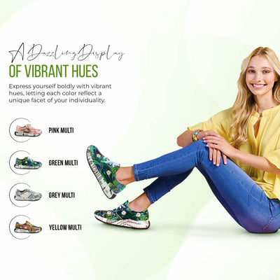 L'Artiste Women's Zingy Lace-Up Fashion Sneakers – Embroidered Leather Casual Sneakers with Adjustable Comfort Fit Green Multi EU 39/8.5