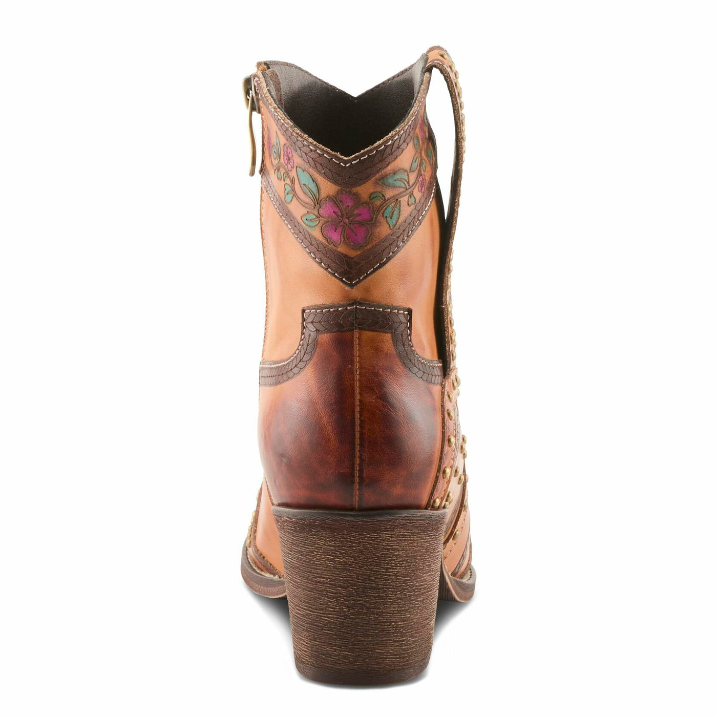 L’Artiste SADDLEUP Western Leather Boot – Floral Embossed Mid-Calf Cowgirl Boot with Stud Accents & Side Zipper