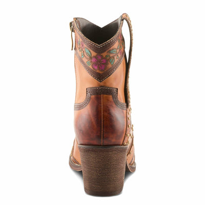 L’Artiste SADDLEUP Western Leather Boot – Floral Embossed Mid-Calf Cowgirl Boot with Stud Accents & Side Zipper
