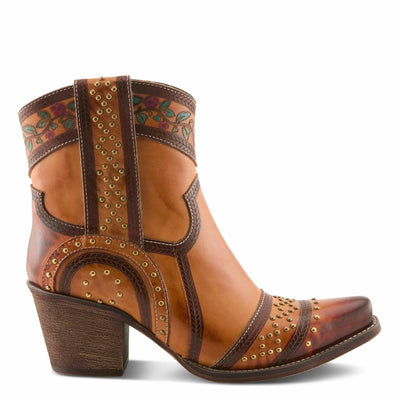 L’Artiste SADDLEUP Western Leather Boot – Floral Embossed Mid-Calf Cowgirl Boot with Stud Accents & Side Zipper