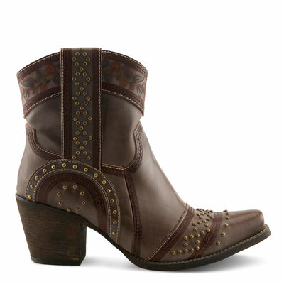 L’Artiste SADDLEUP Western Leather Boot – Floral Embossed Mid-Calf Cowgirl Boot with Stud Accents & Side Zipper