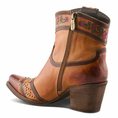 L’Artiste SADDLEUP Western Leather Boot – Floral Embossed Mid-Calf Cowgirl Boot with Stud Accents & Side Zipper