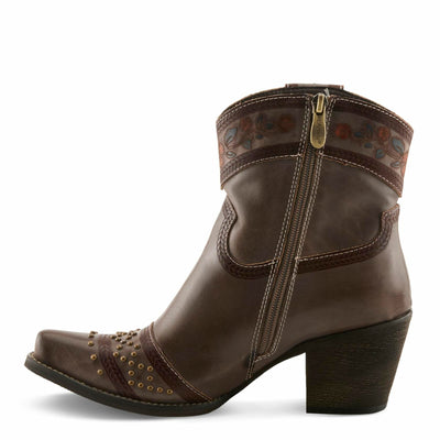 L’Artiste SADDLEUP Western Leather Boot – Floral Embossed Mid-Calf Cowgirl Boot with Stud Accents & Side Zipper