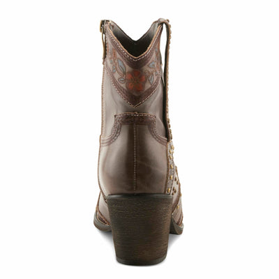 L’Artiste SADDLEUP Western Leather Boot – Floral Embossed Mid-Calf Cowgirl Boot with Stud Accents & Side Zipper