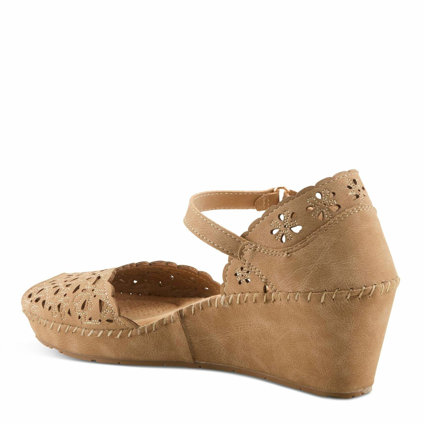 PATRIZIA Spring Step Gennina Wedge Sandals for Womens - Laser Cut Ladies Sandals with Embroidery - Hook and Loop Closure Womens Sandals - Tan EU 42 / US 10.5-11