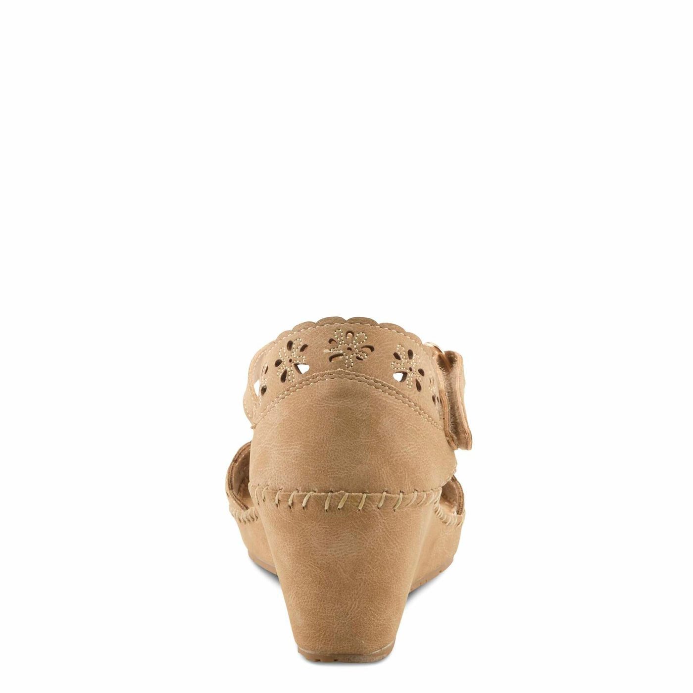 PATRIZIA Spring Step Gennina Wedge Sandals for Womens - Laser Cut Ladies Sandals with Embroidery - Hook and Loop Closure Womens Sandals - Tan EU 42 / US 10.5-11