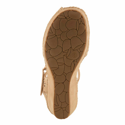 PATRIZIA Spring Step Gennina Wedge Sandals for Womens - Laser Cut Ladies Sandals with Embroidery - Hook and Loop Closure Womens Sandals - Tan EU 42 / US 10.5-11