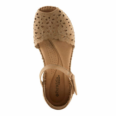 PATRIZIA Spring Step Gennina Wedge Sandals for Womens - Laser Cut Ladies Sandals with Embroidery - Hook and Loop Closure Womens Sandals - Tan EU 42 / US 10.5-11