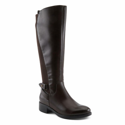 PATRIZIA PAPINA Women’s Tall Riding Boot – Faux Leather Knee-High with Buckle & Stretch Back Panel