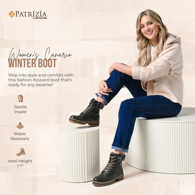PATRIZIA CANARIO Women’s Winter Boot – Water-Resistant Faux Leather Ankle Boot with Faux Fur Lining & Lug Sole