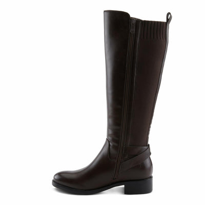 PATRIZIA PAPINA Women’s Tall Riding Boot – Faux Leather Knee-High with Buckle & Stretch Back Panel