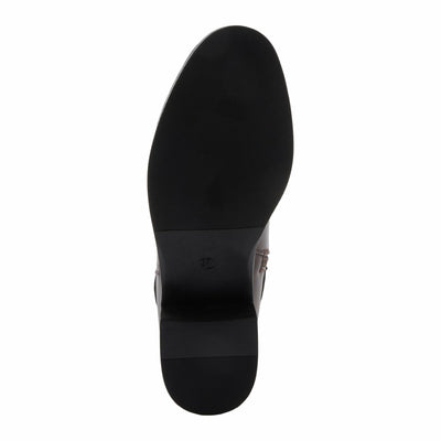 PATRIZIA PAPINA Women’s Tall Riding Boot – Faux Leather Knee-High with Buckle & Stretch Back Panel