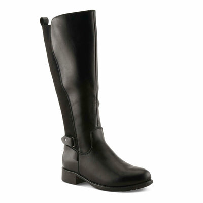 PATRIZIA PAPINA Women’s Tall Riding Boot – Faux Leather Knee-High with Buckle & Stretch Back Panel