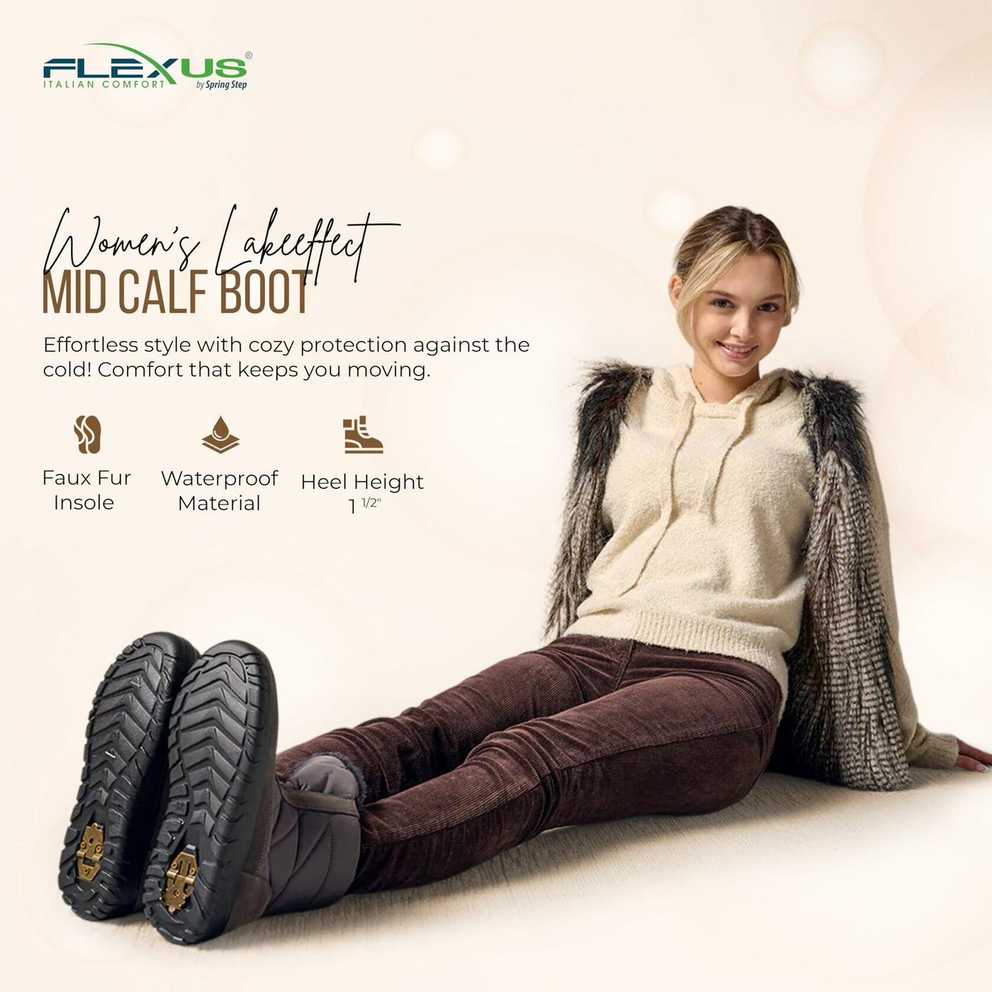 Flexus Spring Step Lakeeffect Boots for Women - Waterproof Ladies Boots with Front Zipper Closure - Women's Snow Boots for Winter - Black EU 37 / US 6.5-7