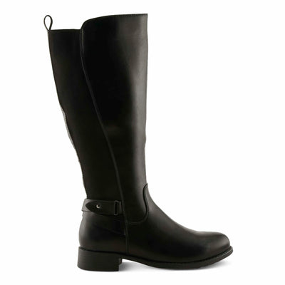 PATRIZIA PAPINA Women’s Tall Riding Boot – Faux Leather Knee-High with Buckle & Stretch Back Panel