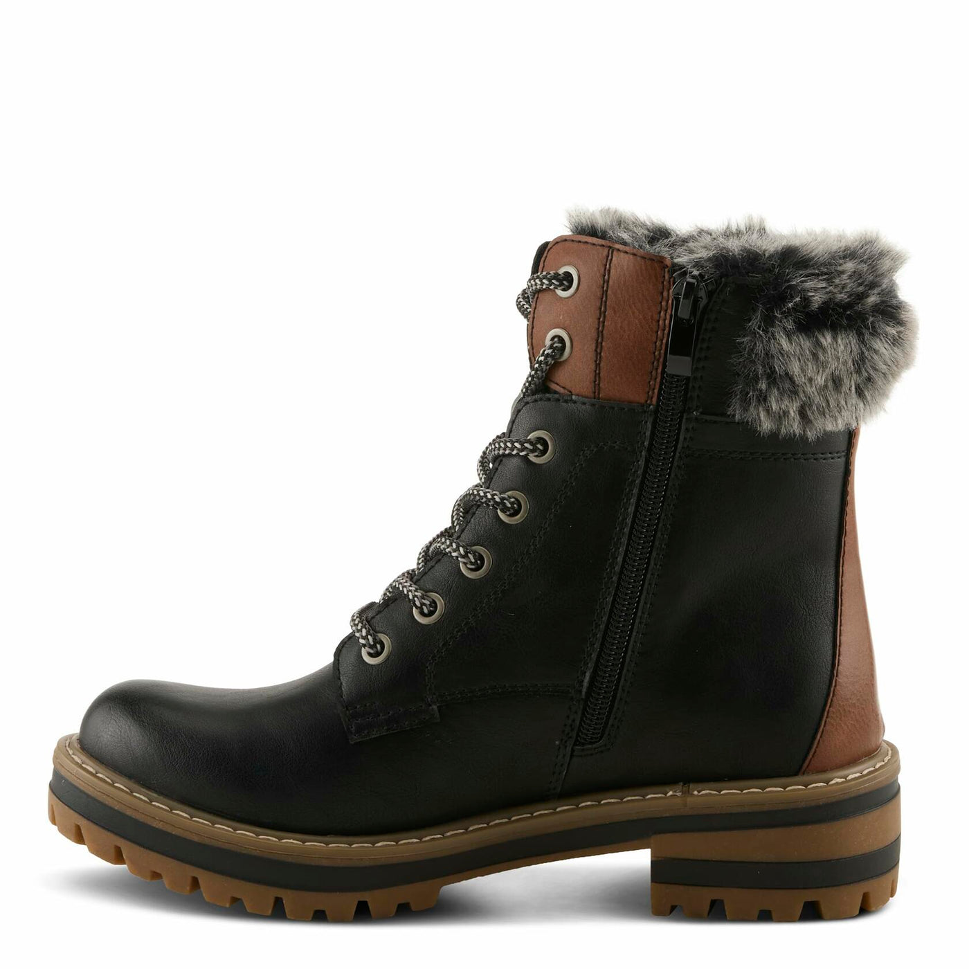 PATRIZIA CANARIO Women’s Winter Boot – Water-Resistant Faux Leather Ankle Boot with Faux Fur Lining & Lug Sole