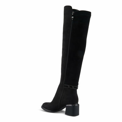 Azura Women's VESUVIUS Over-the-Knee Boot – Ultra-Suede with Crystal Chainlink Detail and Block Heel