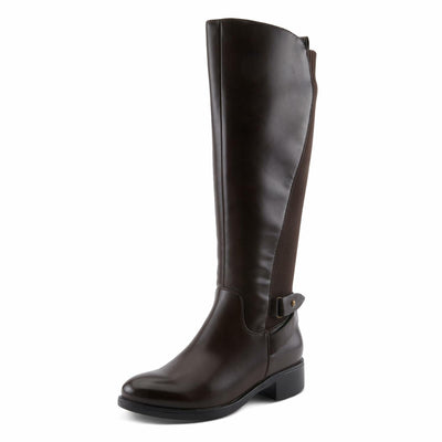 PATRIZIA PAPINA Women’s Tall Riding Boot – Faux Leather Knee-High with Buckle & Stretch Back Panel