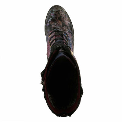 L'Artiste FORUTALUV Women's Embroidered Suede Lace-Up Boot – Baroque Velvet Mid-Shaft with Stacked Heel