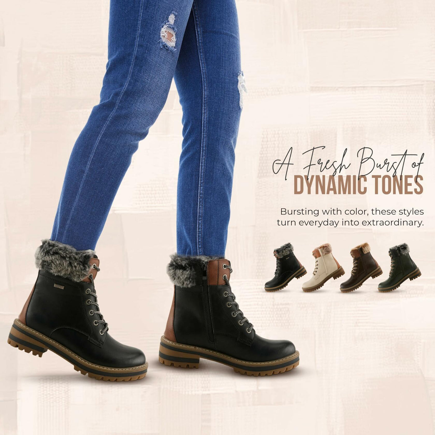 PATRIZIA CANARIO Women’s Winter Boot – Water-Resistant Faux Leather Ankle Boot with Faux Fur Lining & Lug Sole