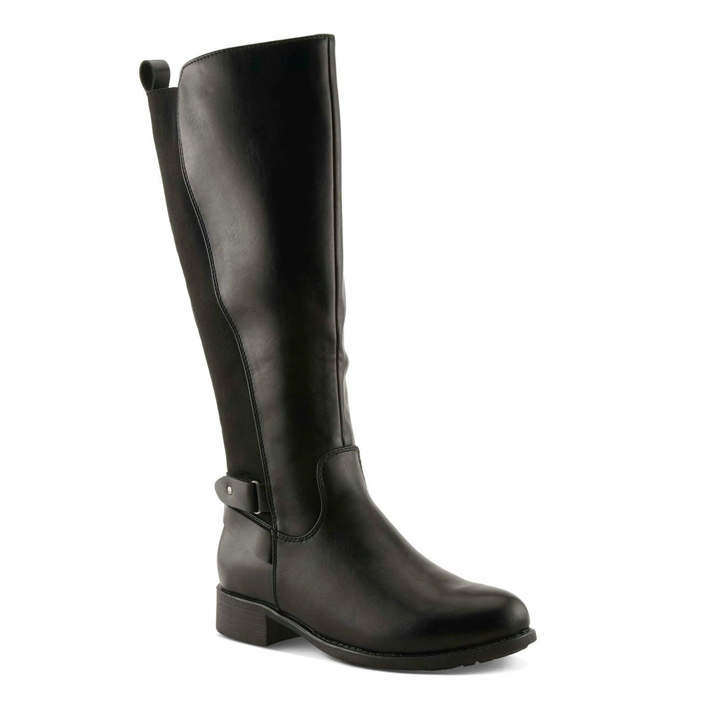 PATRIZIA PAPINA Women’s Tall Riding Boot – Faux Leather Knee-High with Buckle & Stretch Back Panel
