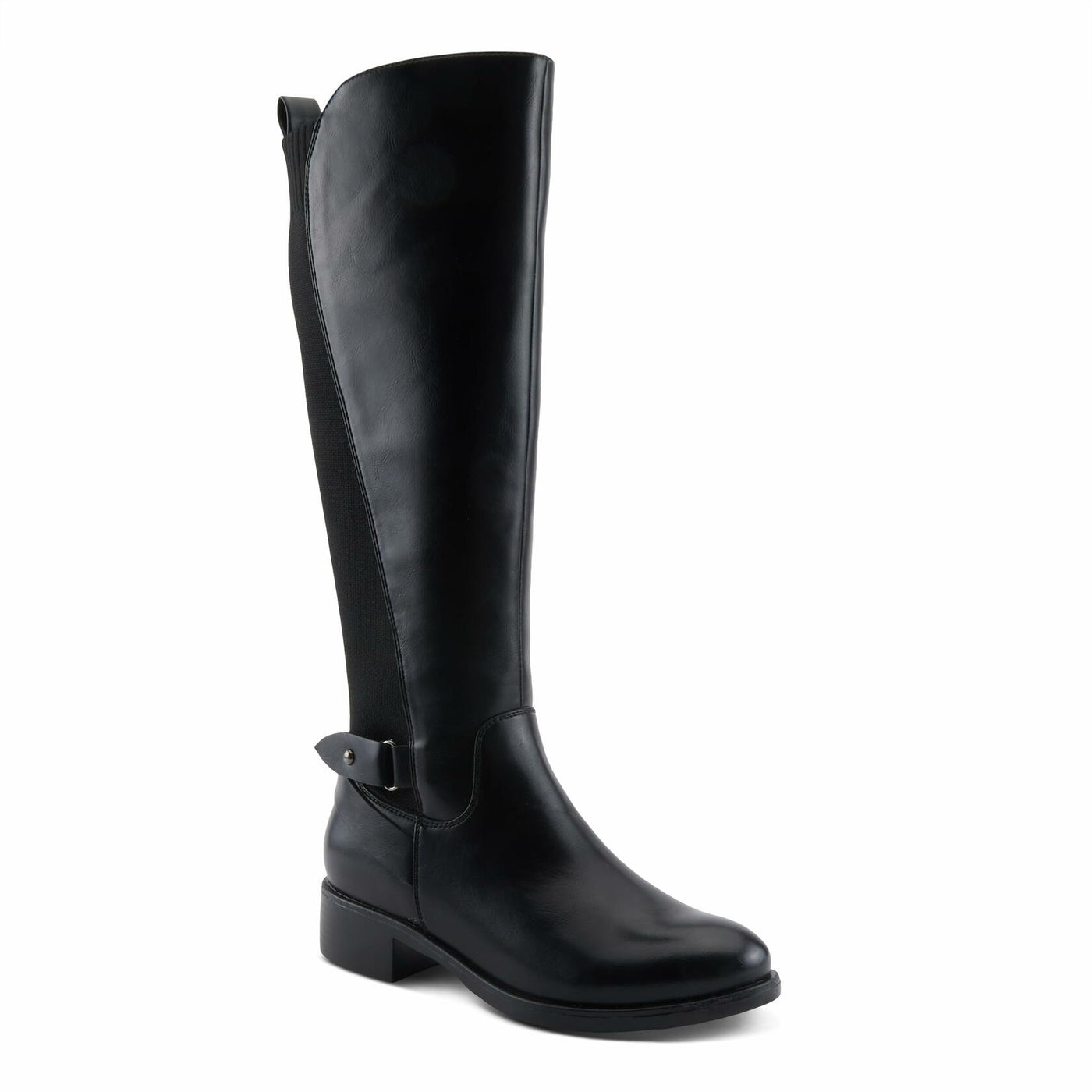 PATRIZIA PAPINA Women’s Tall Riding Boot – Faux Leather Knee-High with Buckle & Stretch Back Panel