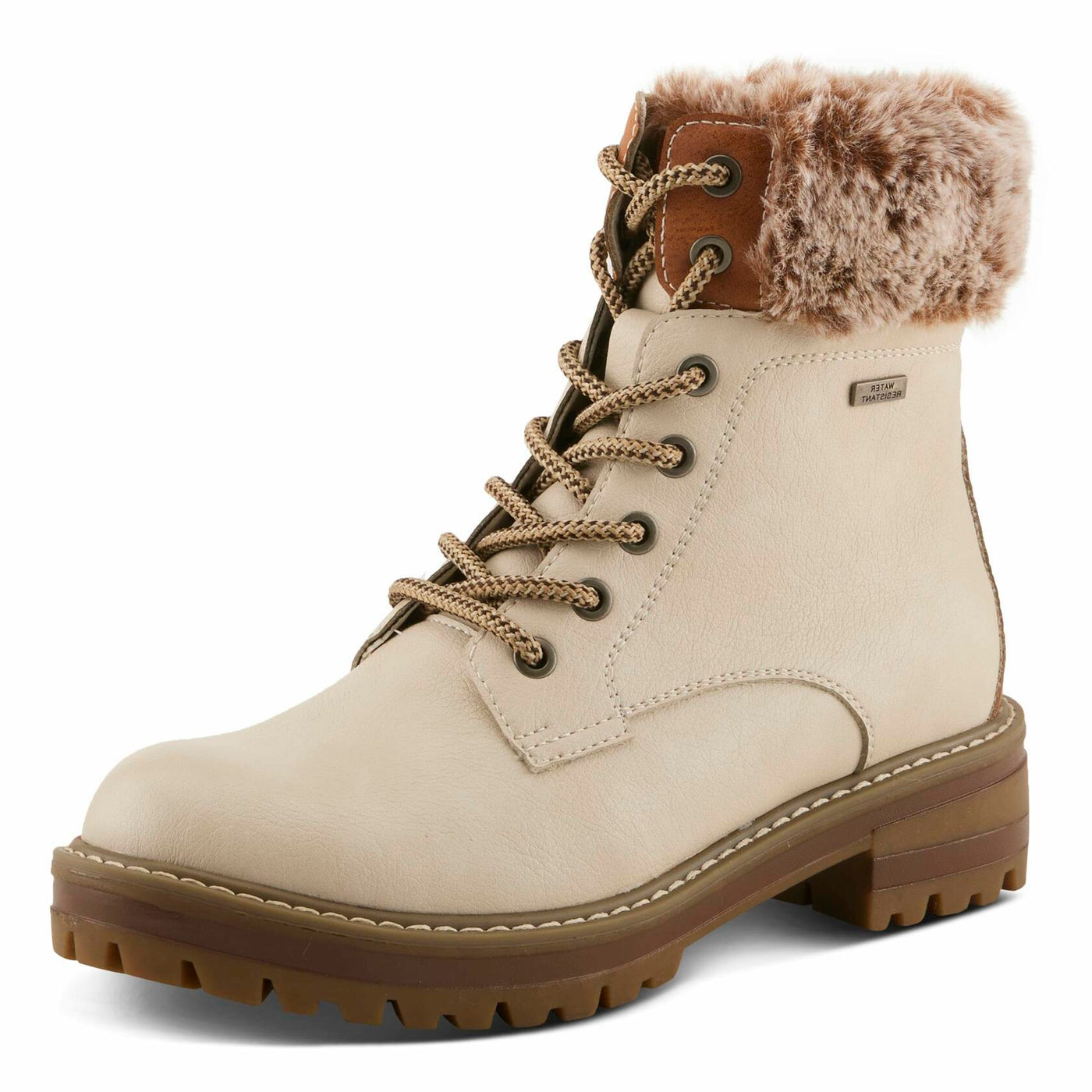 PATRIZIA CANARIO Women’s Winter Boot – Water-Resistant Faux Leather Ankle Boot with Faux Fur Lining & Lug Sole