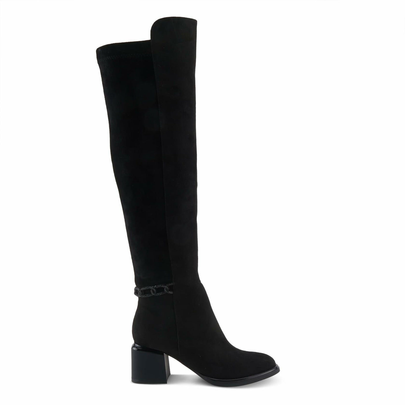 Azura Women's VESUVIUS Over-the-Knee Boot – Ultra-Suede with Crystal Chainlink Detail and Block Heel