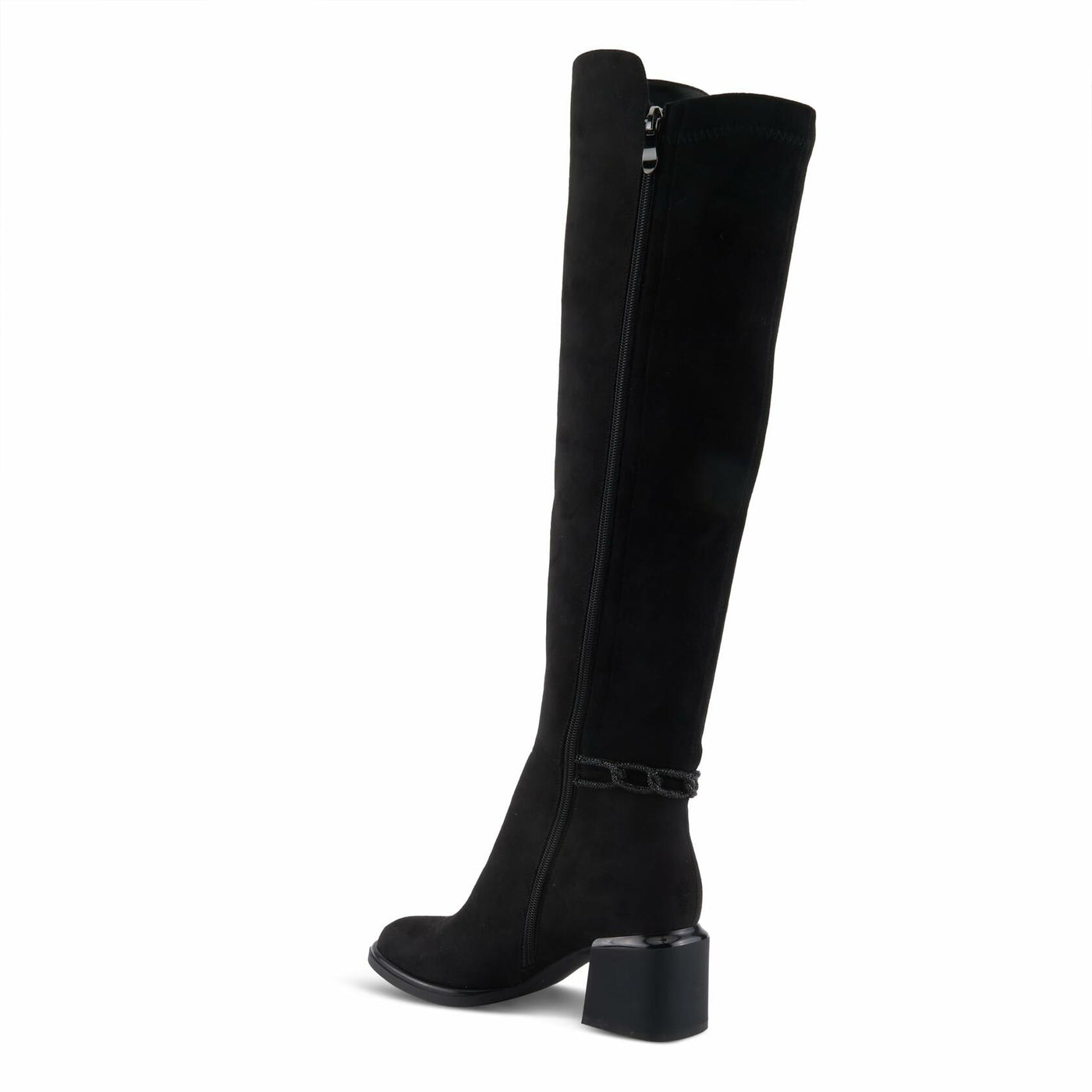 Azura Women's VESUVIUS Over-the-Knee Boot – Ultra-Suede with Crystal Chainlink Detail and Block Heel