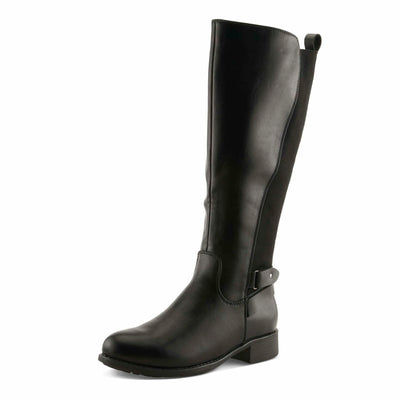 PATRIZIA PAPINA Women’s Tall Riding Boot – Faux Leather Knee-High with Buckle & Stretch Back Panel