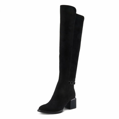 Azura Women's VESUVIUS Over-the-Knee Boot – Ultra-Suede with Crystal Chainlink Detail and Block Heel
