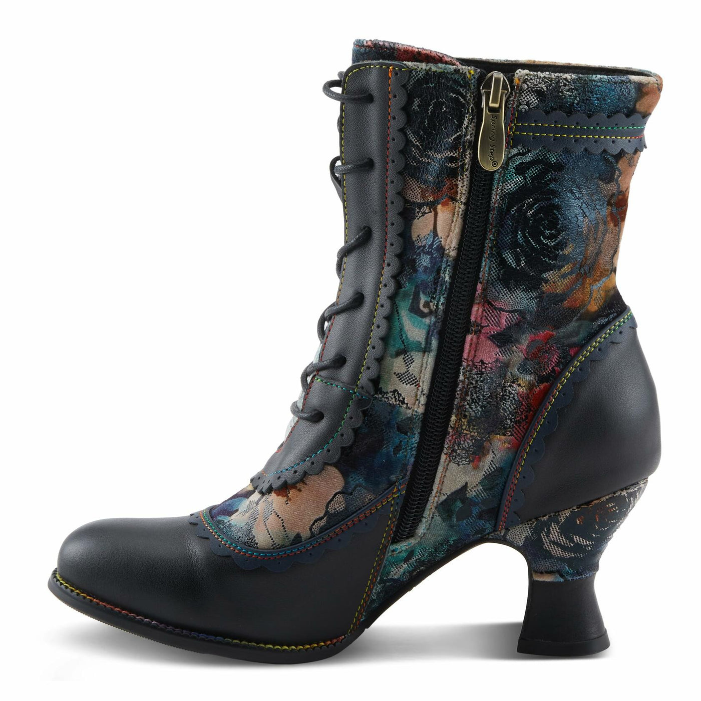 Spring Step L'Artiste Bewitch-Prit Boots | Elegant Hand-Painted Leather Ankle Booties NAVY MULTI EU 41 / US 9.5-10