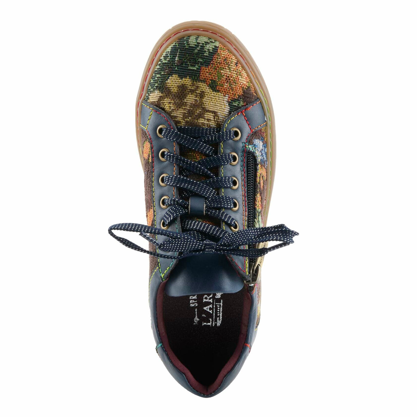 Spring Step L'Artiste Danli-Fab Fashion Sneakers | Leather & Tapestry Print Lace-Up with Side Zipper NAVY MULTI EU 38 / US 7.5-8