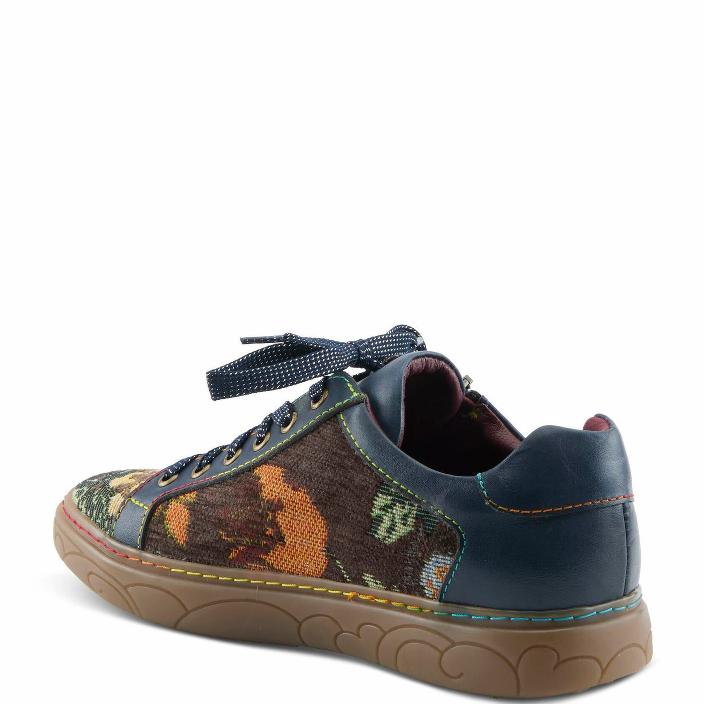 Spring Step L'Artiste Danli-Fab Fashion Sneakers | Leather & Tapestry Print Lace-Up with Side Zipper NAVY MULTI EU 40 / US 9