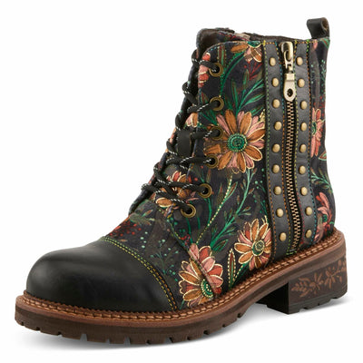 Spring Step L'Artiste Cordea Booties | Embroidered Leather Ankle Boots with Studded Details BLACK MULTI EU 39 / US 8.5