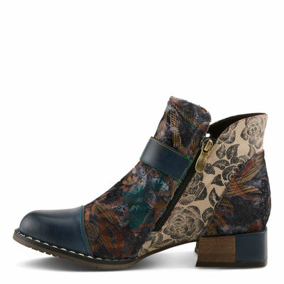 Spring Step L'Artiste Women’s Hand-Painted Leather Ankle Boots — Bold Buckle Strap with Side Zipper Closure — Cushioned Faux Fur Insole, 2" Block Heel