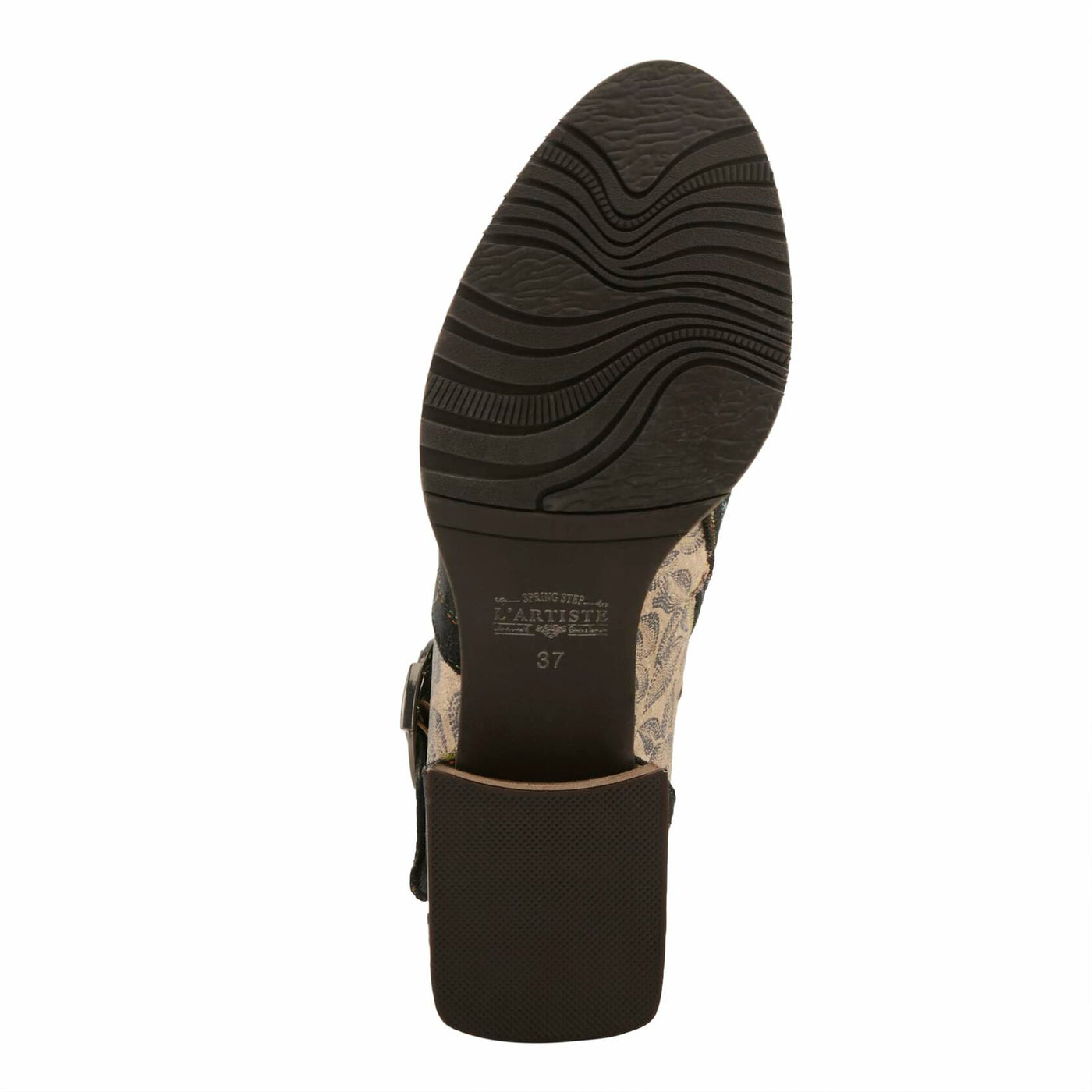 Spring Step L'Artiste Women’s Hand-Painted Leather Ankle Boots — Bold Buckle Strap with Side Zipper Closure — Cushioned Faux Fur Insole, 2" Block Heel