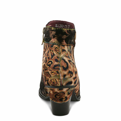 Spring Step L'Artiste Dessalynn Heeled Booties - Suede Velvet Floral Animal Print Ankle Boots - Side Zipper Decorative Button Sculpted 2 1/4 Inch Mid-Heel, BRONZE MULTI EU 41 / US 9.5-10