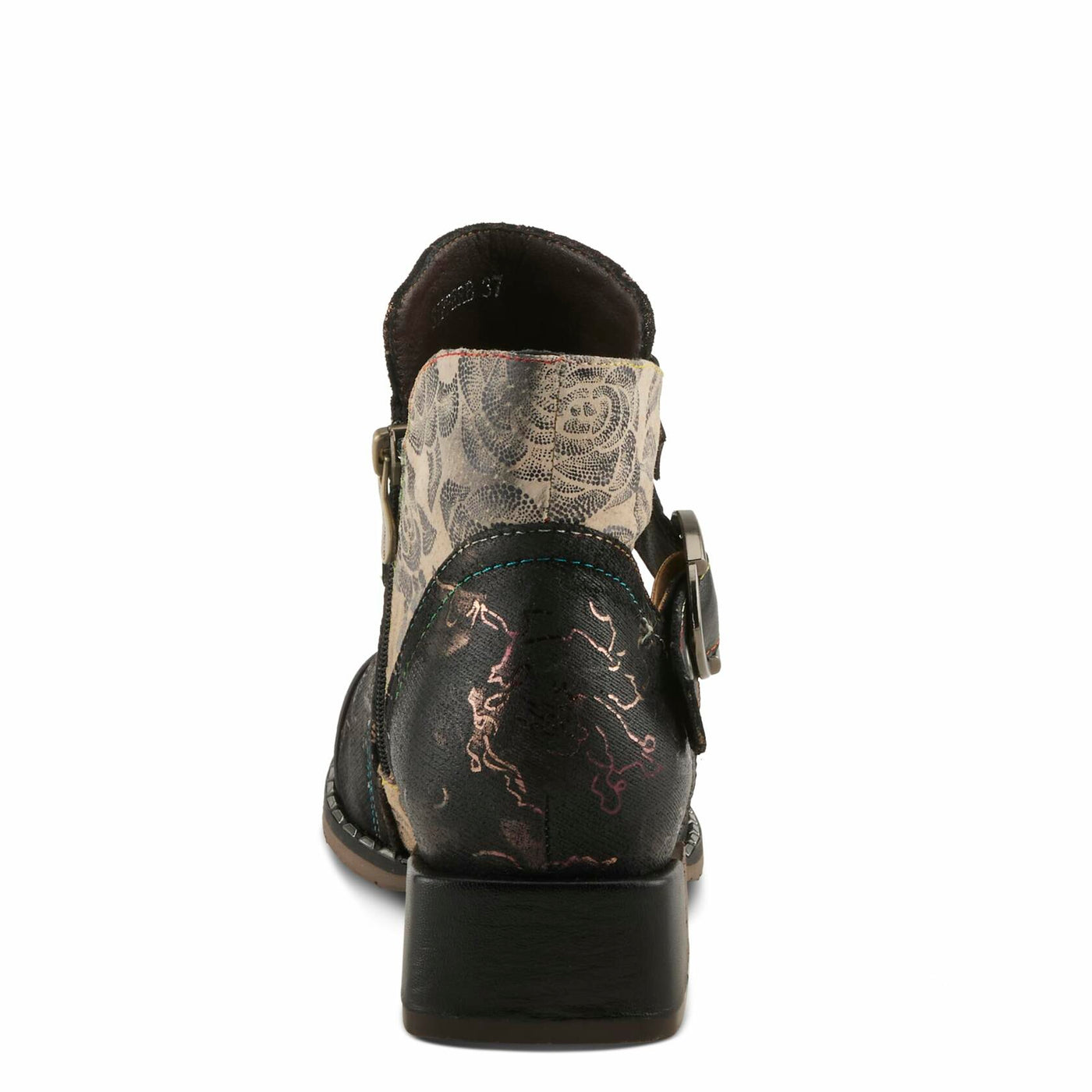 Spring Step L'Artiste Women’s Hand-Painted Leather Ankle Boots — Bold Buckle Strap with Side Zipper Closure — Cushioned Faux Fur Insole, 2" Block Heel