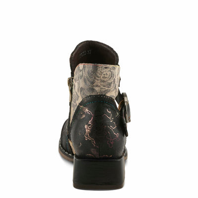 Spring Step L'Artiste Women’s Hand-Painted Leather Ankle Boots — Bold Buckle Strap with Side Zipper Closure — Cushioned Faux Fur Insole, 2" Block Heel