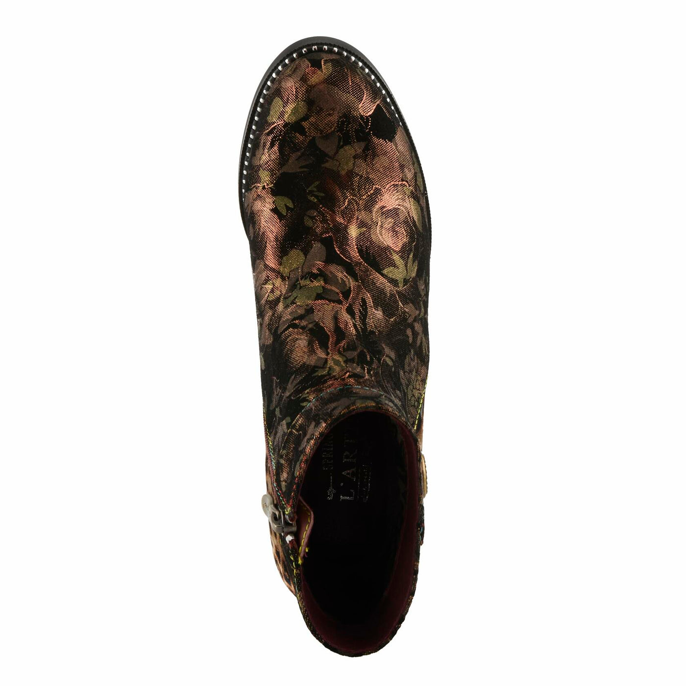 Spring Step L'Artiste Dessalynn Heeled Booties - Suede Velvet Floral Animal Print Ankle Boots - Side Zipper Decorative Button Sculpted 2 1/4 Inch Mid-Heel, BRONZE MULTI EU 41 / US 9.5-10