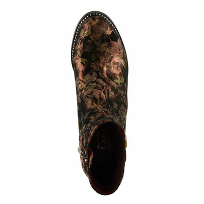 Spring Step L'Artiste Dessalynn Heeled Booties - Suede Velvet Floral Animal Print Ankle Boots - Side Zipper Decorative Button Sculpted 2 1/4 Inch Mid-Heel, BRONZE MULTI EU 41 / US 9.5-10