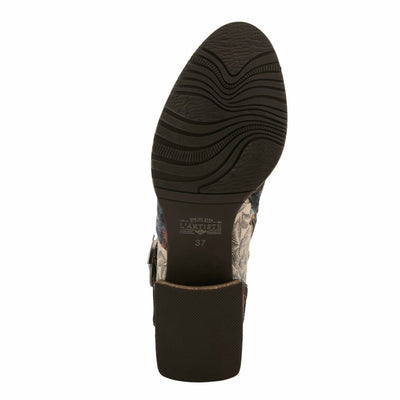 Spring Step L'Artiste Women’s Hand-Painted Leather Ankle Boots — Bold Buckle Strap with Side Zipper Closure — Cushioned Faux Fur Insole, 2" Block Heel