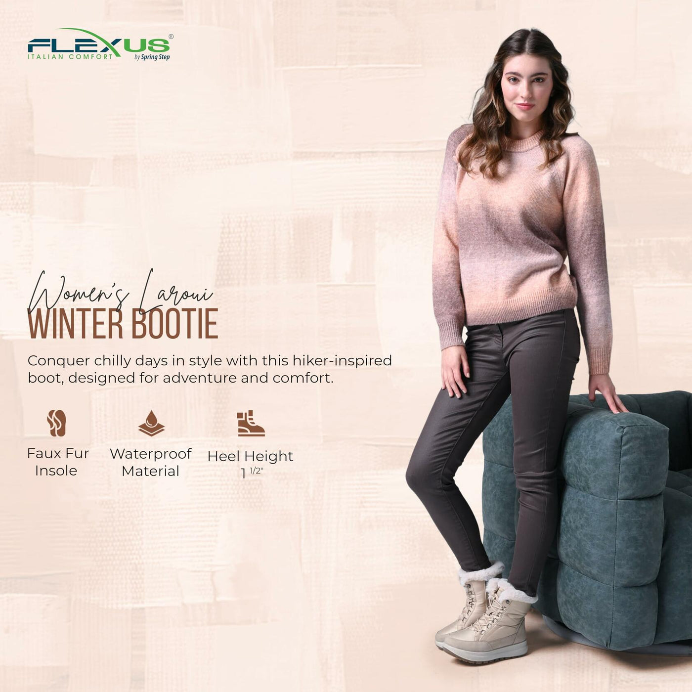 Flexus LAROUI Women’s Waterproof Winter Bootie – Faux Fur Lined Nylon Upper with Platform Sole and Slip-On Ease – Cold Weather Ankle Boot