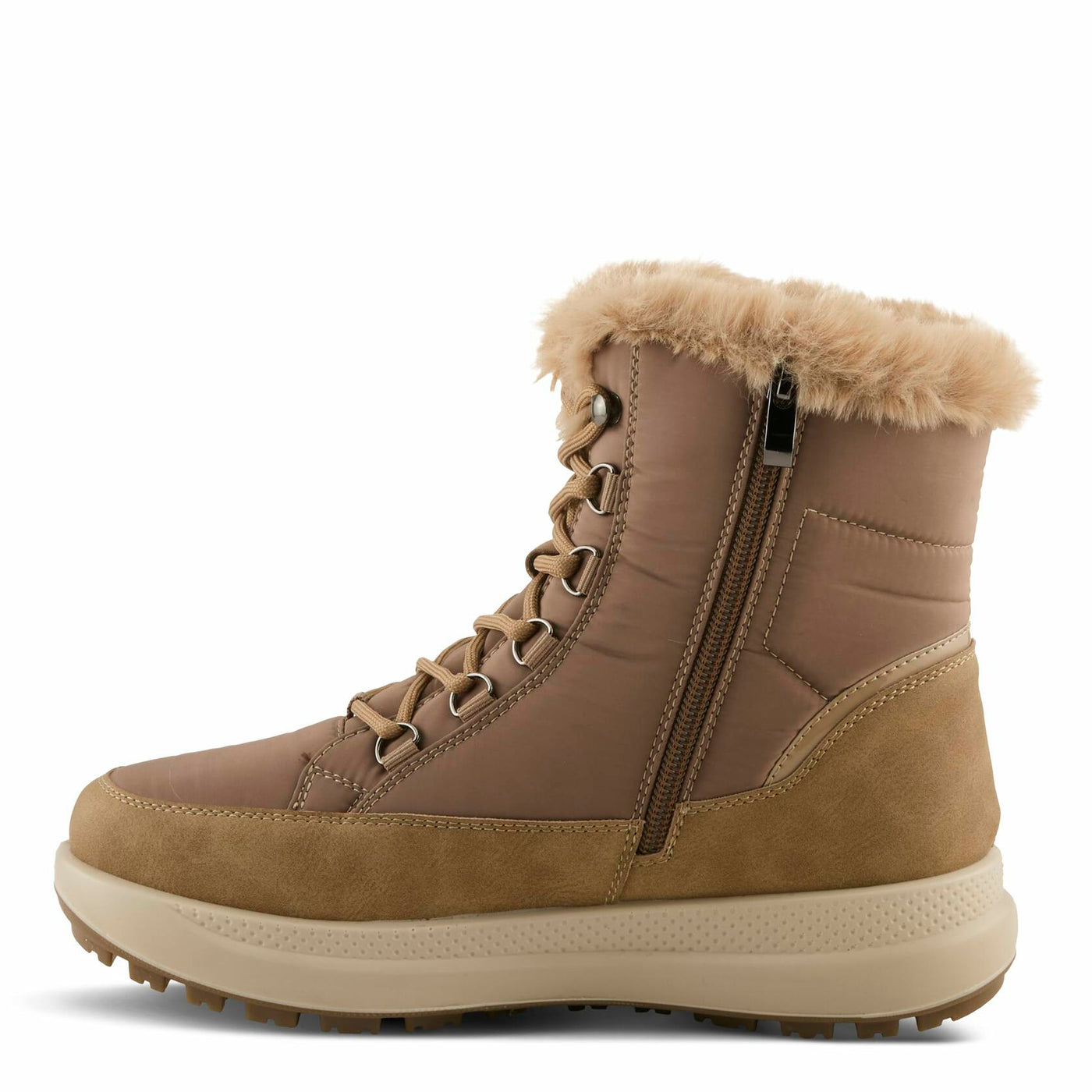 Flexus LAROUI Women’s Waterproof Winter Bootie – Faux Fur Lined Nylon Upper with Platform Sole and Slip-On Ease – Cold Weather Ankle Boot