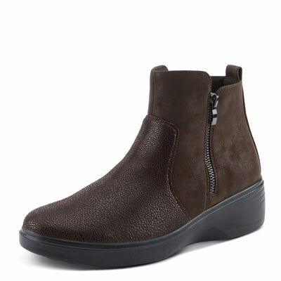 Flexus Women's YANCEY Wedge Booties with Embossed Pattern, Dual Zippers, and Comfortable Fit Chocolate Brown EU 41 / US 9.5-10