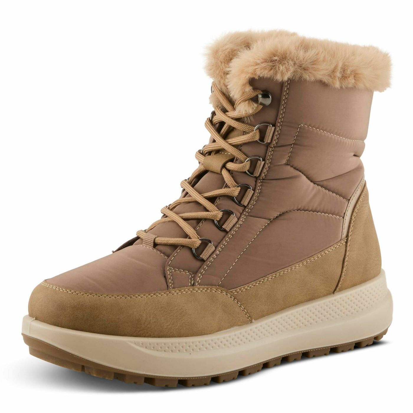 Flexus LAROUI Women’s Waterproof Winter Bootie – Faux Fur Lined Nylon Upper with Platform Sole and Slip-On Ease – Cold Weather Ankle Boot