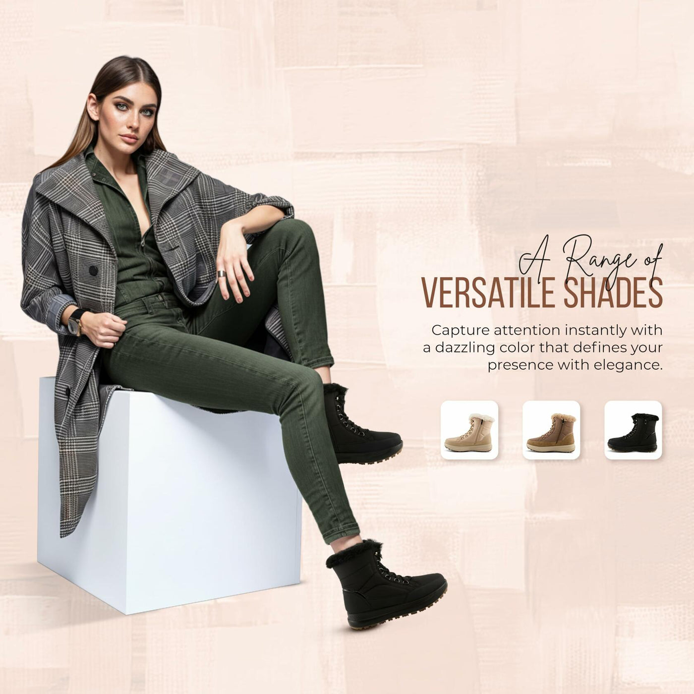 Flexus LAROUI Women’s Waterproof Winter Bootie – Faux Fur Lined Nylon Upper with Platform Sole and Slip-On Ease – Cold Weather Ankle Boot