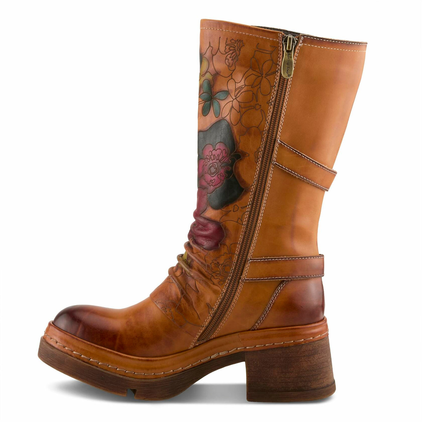 Spring Step L'Artiste Coolvibes Platform Boots | Hand-Painted Leather Mid-Shaft Boots with Buckle Detail